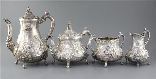 A good Victorian Elkington & Co silver four piece tea and coffee service, gross 81.4 oz.